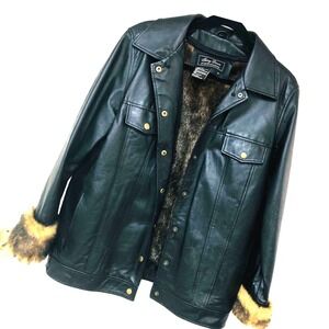 Terry Lewis Black‎ Leather Jacket Zip Faux Fur Goth Witchy Whimsigoth Womens M